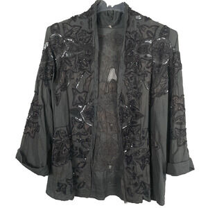 Free People Beaded Sequin Jacket Cardigan Size XS/S Gray Open Boho Whimsigoth